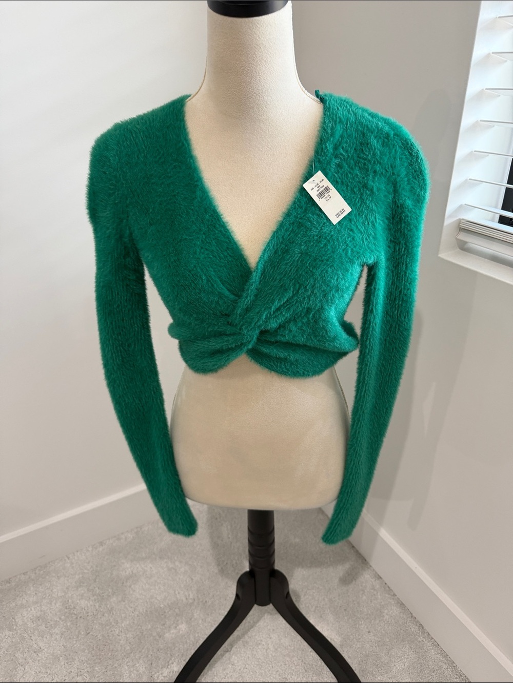 aerie Emerald Green Fuzzy Twist-Front V-Neck Sweater
